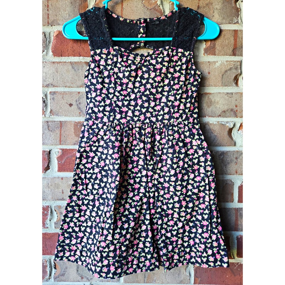 Justice Girls M/10 Black Floral Lace Fit & Flare Dress with Pockets Stretch 2013